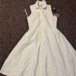 Madison Leigh Eyelet Embroidered White Midi Dress - Size 12 | Summer Garden